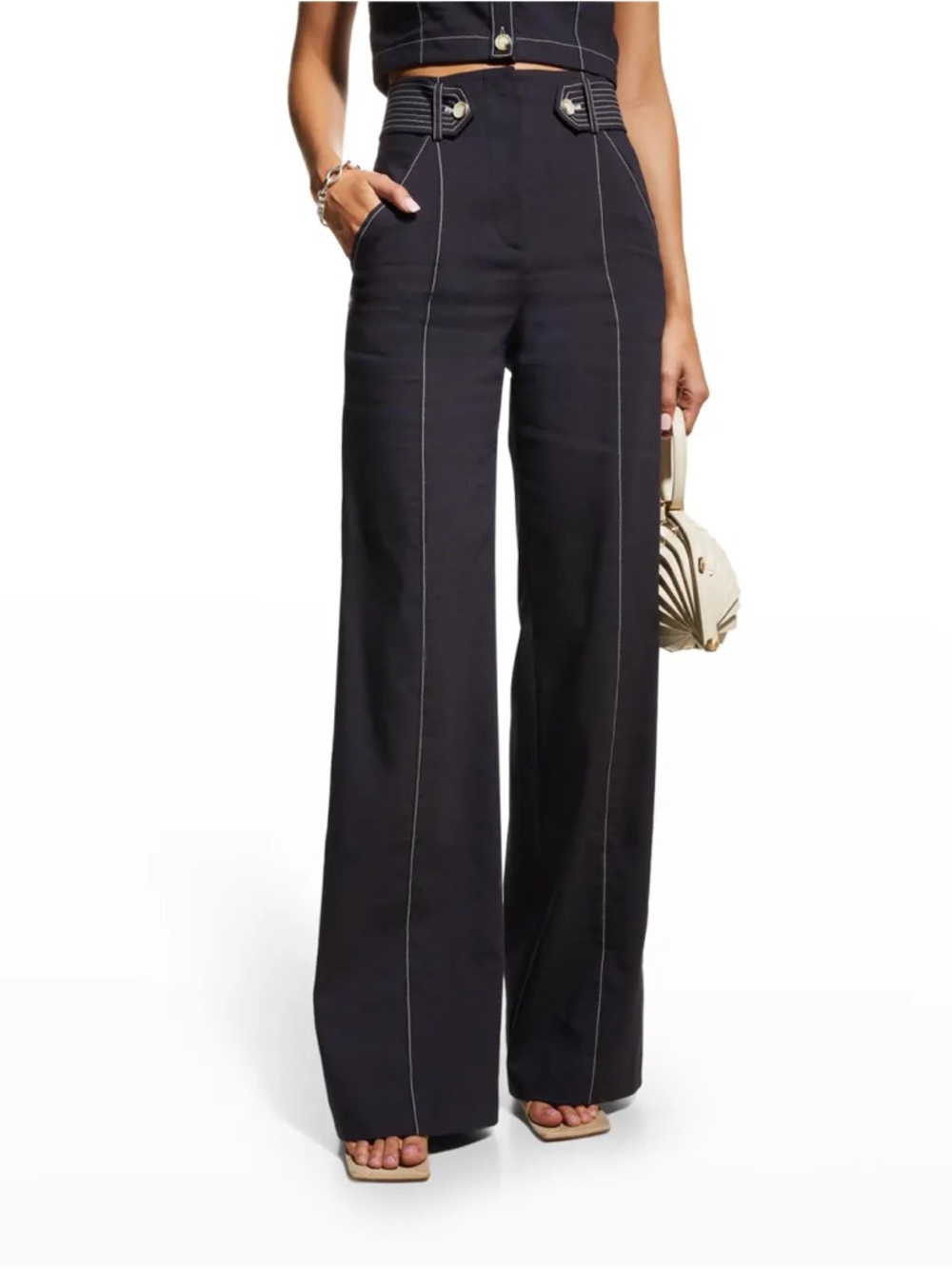 Veronica Beard Sunny Linen Wide-Leg Tailored Pants size 6